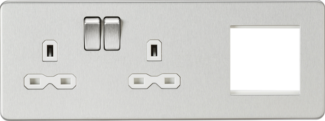 Brushed Chrome 13A 2G DP Socket + 2G Modular Combination Plate