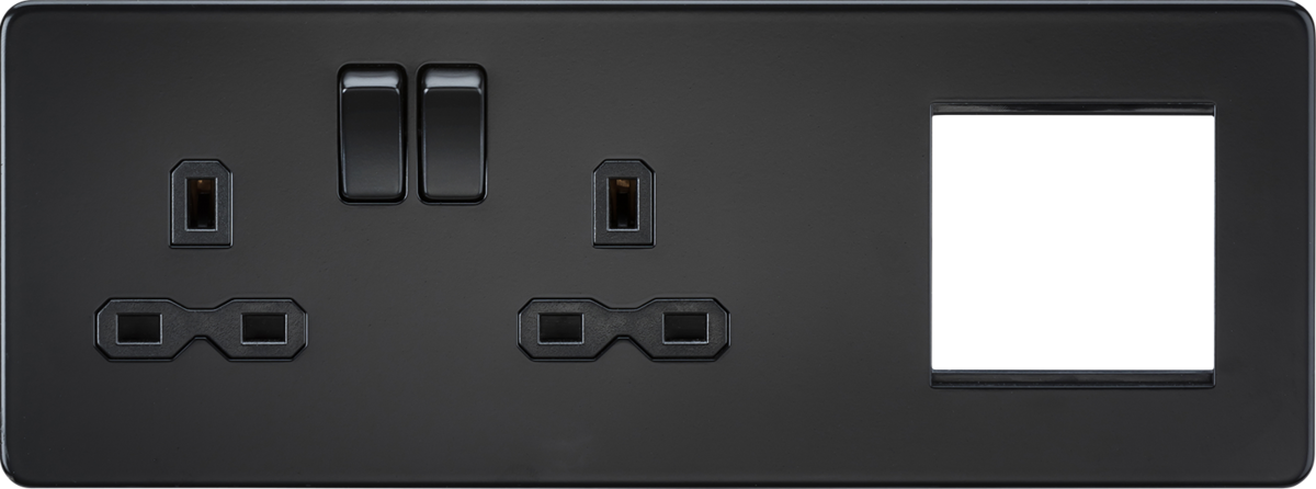 Knightsbridge 13A 2G DP Socket + 2G Modular Combination Plate in Matt Black