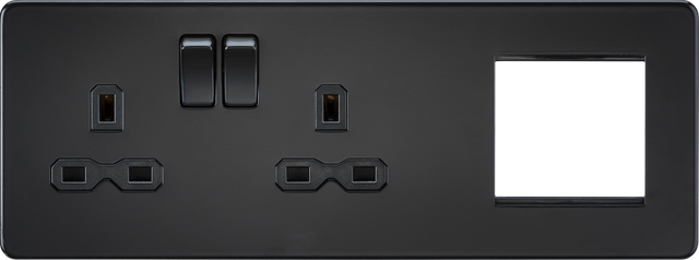 Knightsbridge 13A 2G DP Socket + 2G Modular Combination Plate in Matt Black