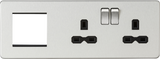 13A 2G DP Socket + 2G Modular Combination Plate - Brushed Chrome with Black Insert