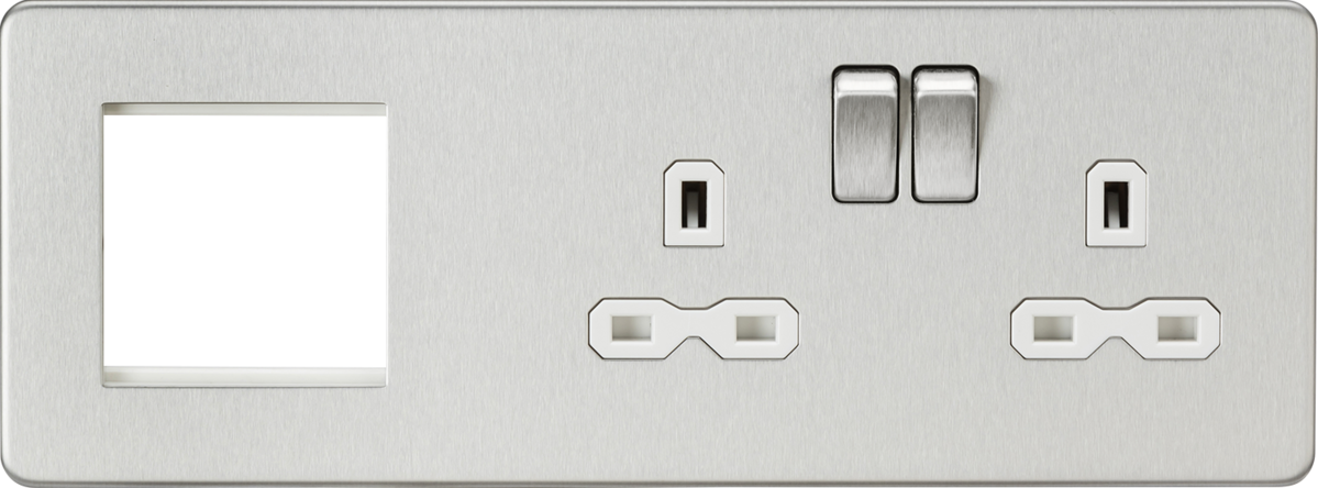 13A 2G DP Socket with Modular Combination Plate - Brushed Chrome