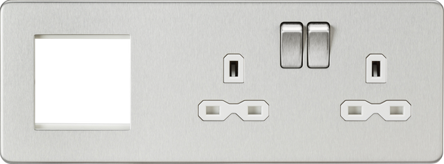 13A 2G DP Socket with Modular Combination Plate - Brushed Chrome