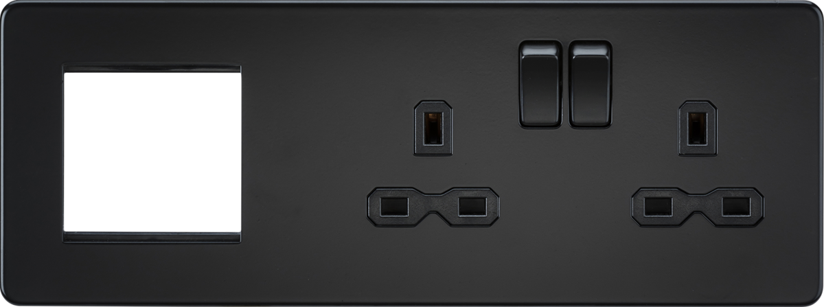 13A 2G DP Socket + 2G Modular Combination Plate - Matt Black