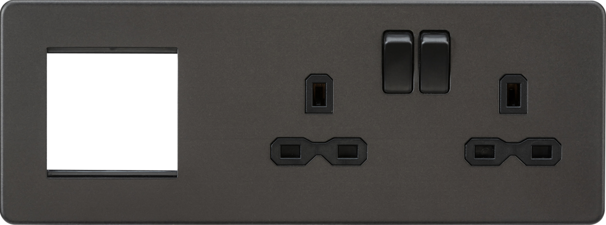 Knightsbridge 13A 2G DP Socket + Modular Combination Plate in Smoked Bronze