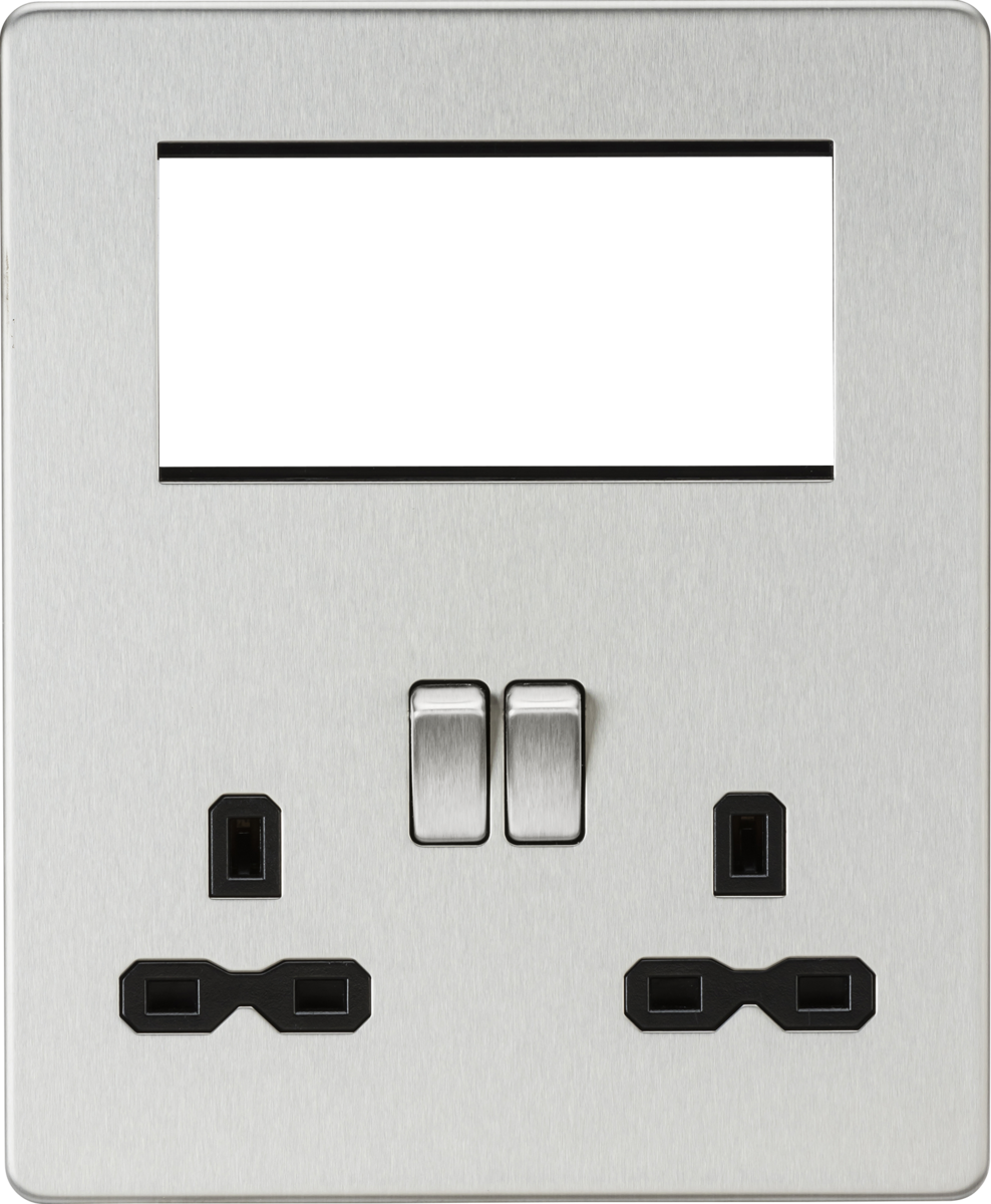 Small Multimedia Combination Plate - Brushed Chrome with Black Insert
