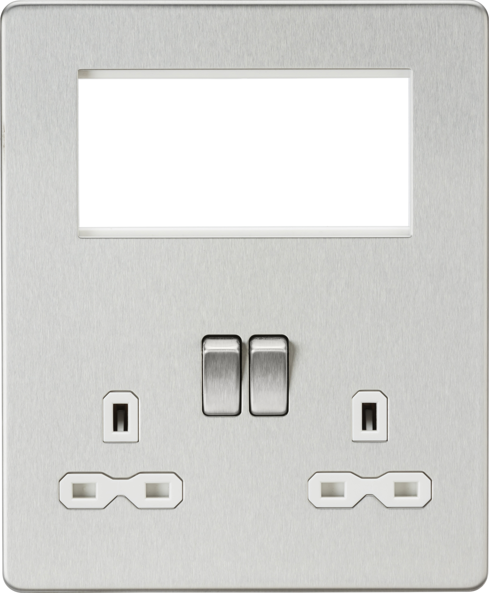 Small Multimedia Combination Plate - Brushed Chrome with White Insert