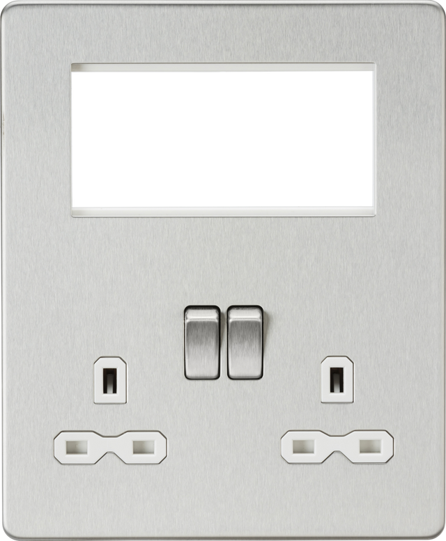 Small Multimedia Combination Plate - Brushed Chrome with White Insert
