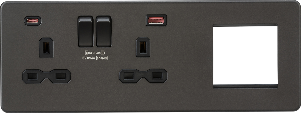 13A 2G DP Socket + 2G USB A+C - Smoked Bronze