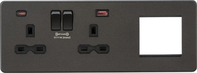 13A 2G DP Socket + 2G USB A+C - Smoked Bronze