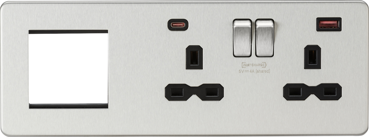 Brushed Chrome 13A 2G DP Socket with Dual USB A+C