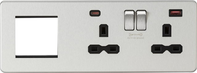 Brushed Chrome 13A 2G DP Socket with Dual USB A+C