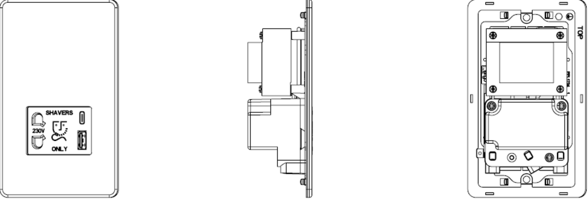 Alternative view of Shaver Socket with Dual USB A+C in Brushed Chrome
