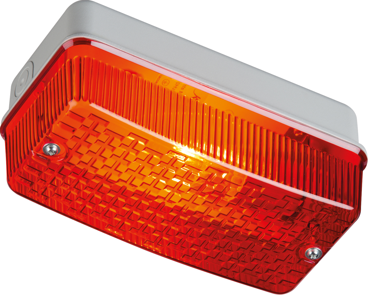 230V IP65 100W Max E27 Bulkhead with Red Prismatic Diffuser