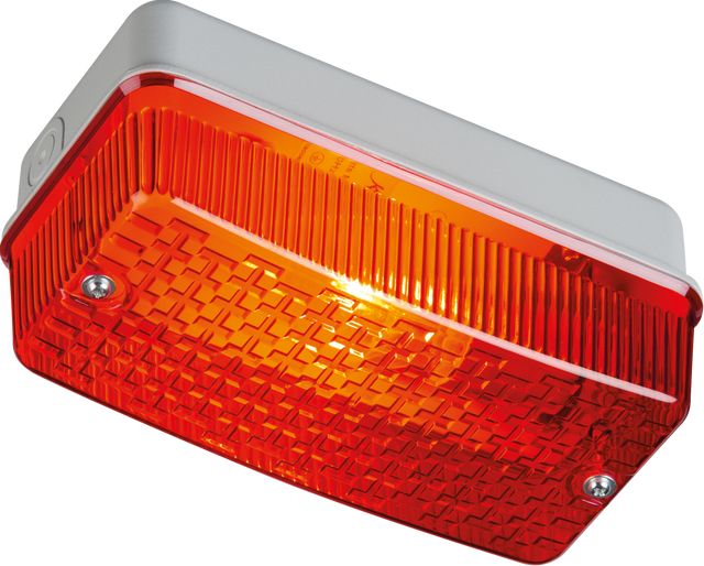 230V IP65 100W Max E27 Bulkhead with Red Prismatic Diffuser