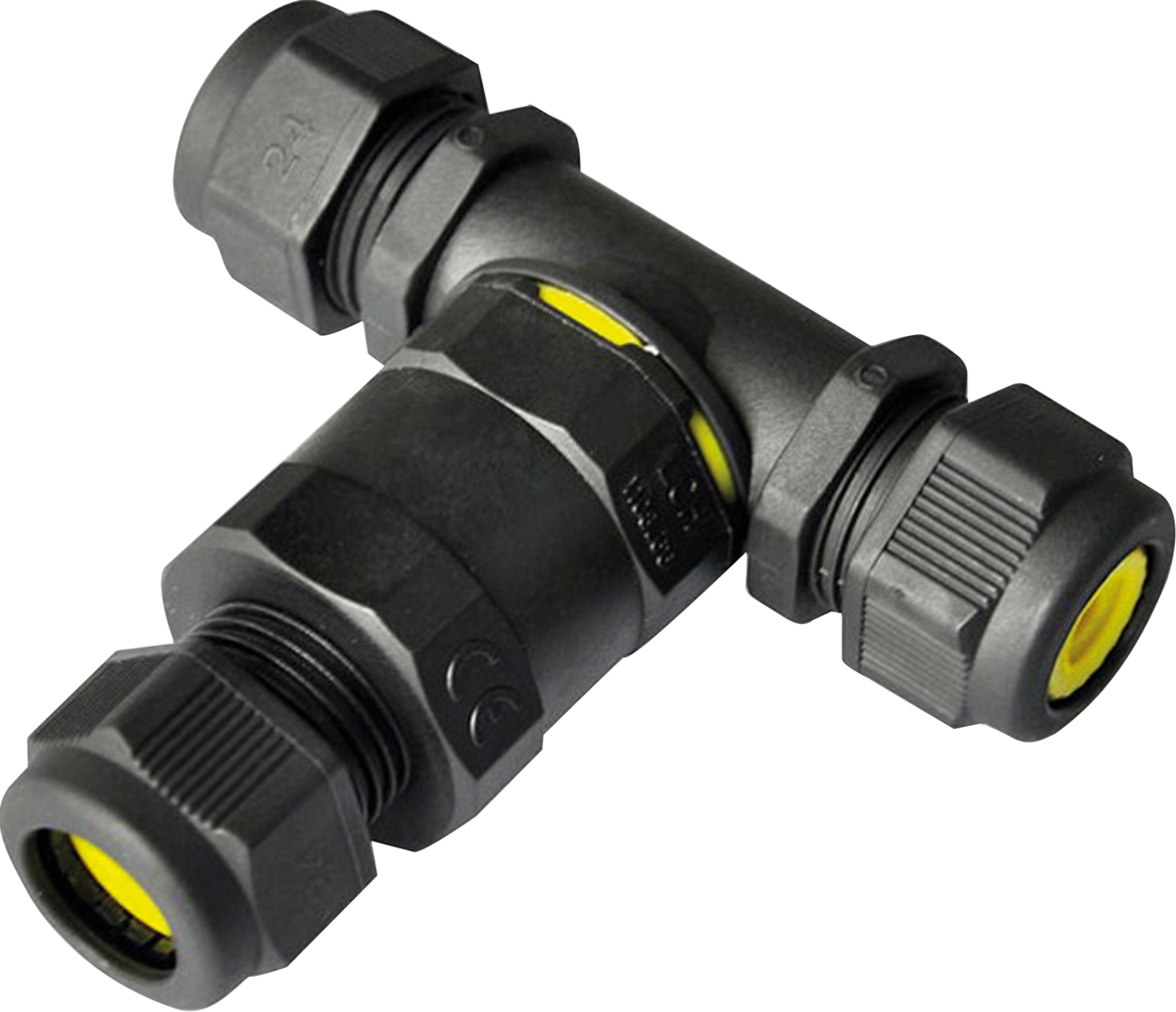 IP68 16A 3-Way Cable Connector (3-Pole), Weatherproof Black