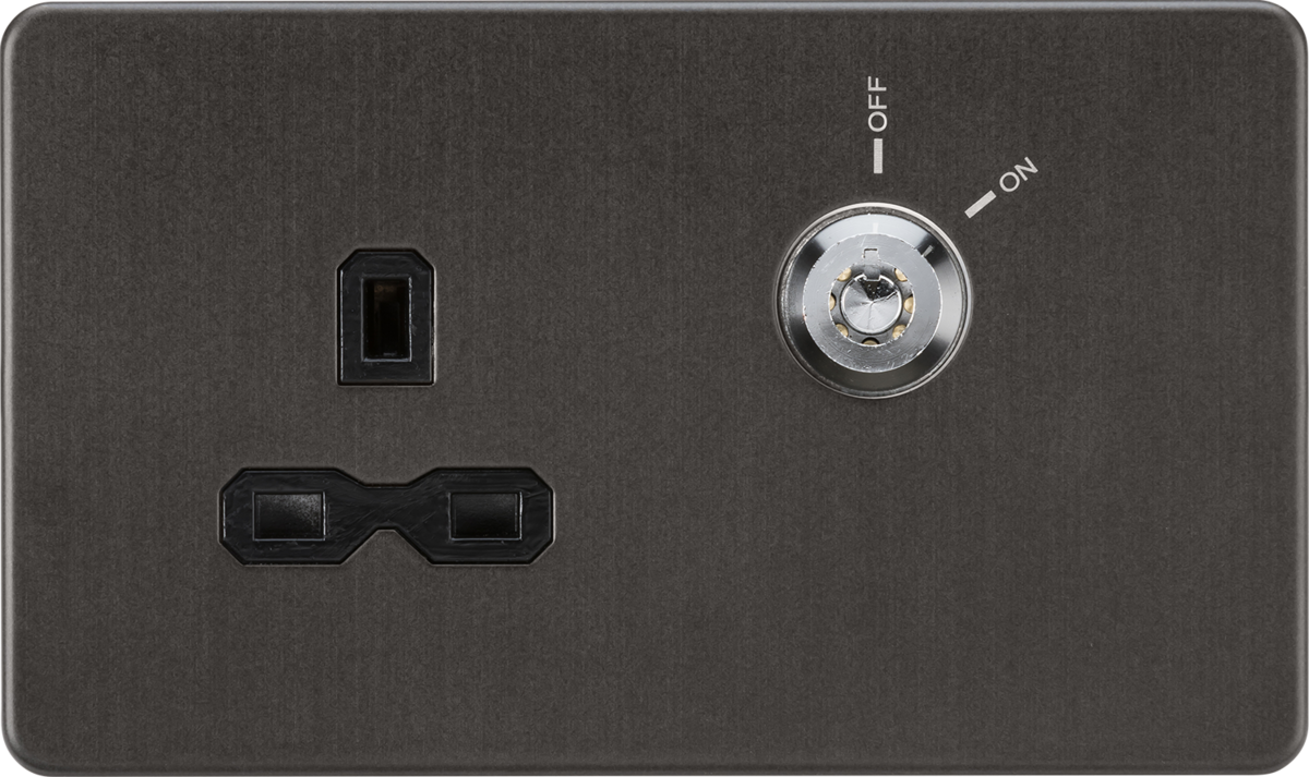 13A DP Key Lockable Socket - Smoked Bronze with Black Insert