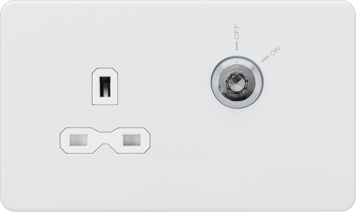 13A DP Key Lockable Socket - Matt White with White Insert