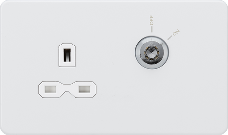 13A DP Key Lockable Socket - Matt White with White Insert