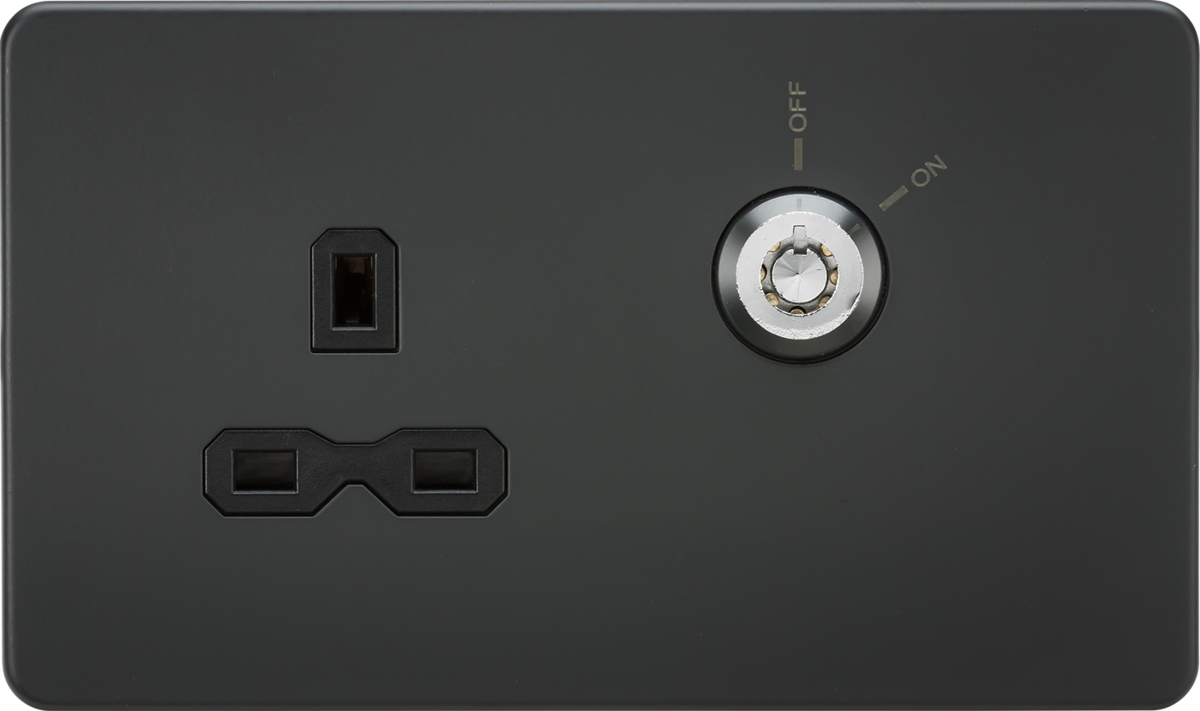 13A DP Key Lockable Socket Anthracite with Black Insert