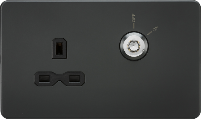 13A DP Key Lockable Socket Anthracite with Black Insert