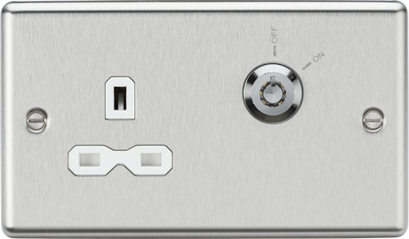 13A DP Key Lockable Socket - Brushed Chrome with White Insert