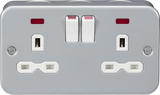 Metal Clad 13A 2G DP Switched Socket with Neon