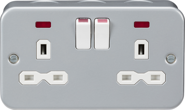 Metal Clad 13A 2G DP Switched Socket with Neon