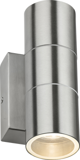 230V IP54 GU10 Up and Down Wall Light with Photocell Sensor - Brushed Chrome
