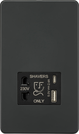 230V Shaver Socket with Dual USB A+C - Anthracite