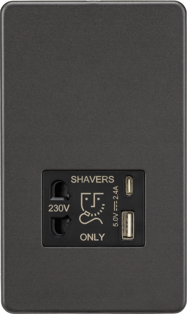 230V Shaver Socket with Dual USB - Smoked Bronze