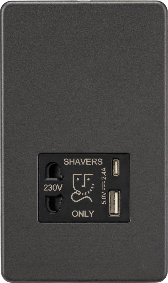 230V Shaver Socket with Dual USB - Smoked Bronze