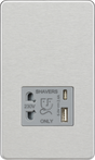 230V Shaver Socket with Dual USB A+C - Brushed Chrome with Grey Insert