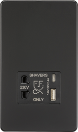 230V Shaver Socket with Dual USB A+C in Matt Black