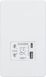 Knightsbridge 230V Shaver Socket with Dual USB A+C - Matt White