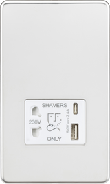 230V Shaver Socket with Dual USB A+C - Polished Chrome