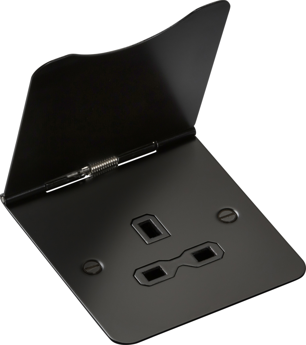 13A 1G Unswitched Floor Socket - Matt Black with Black Insert