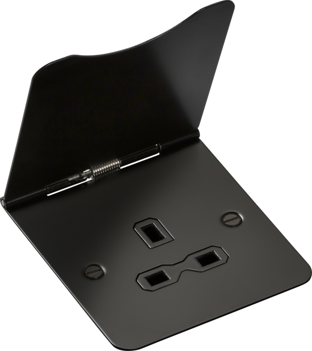 13A 1G Unswitched Floor Socket - Matt Black with Black Insert