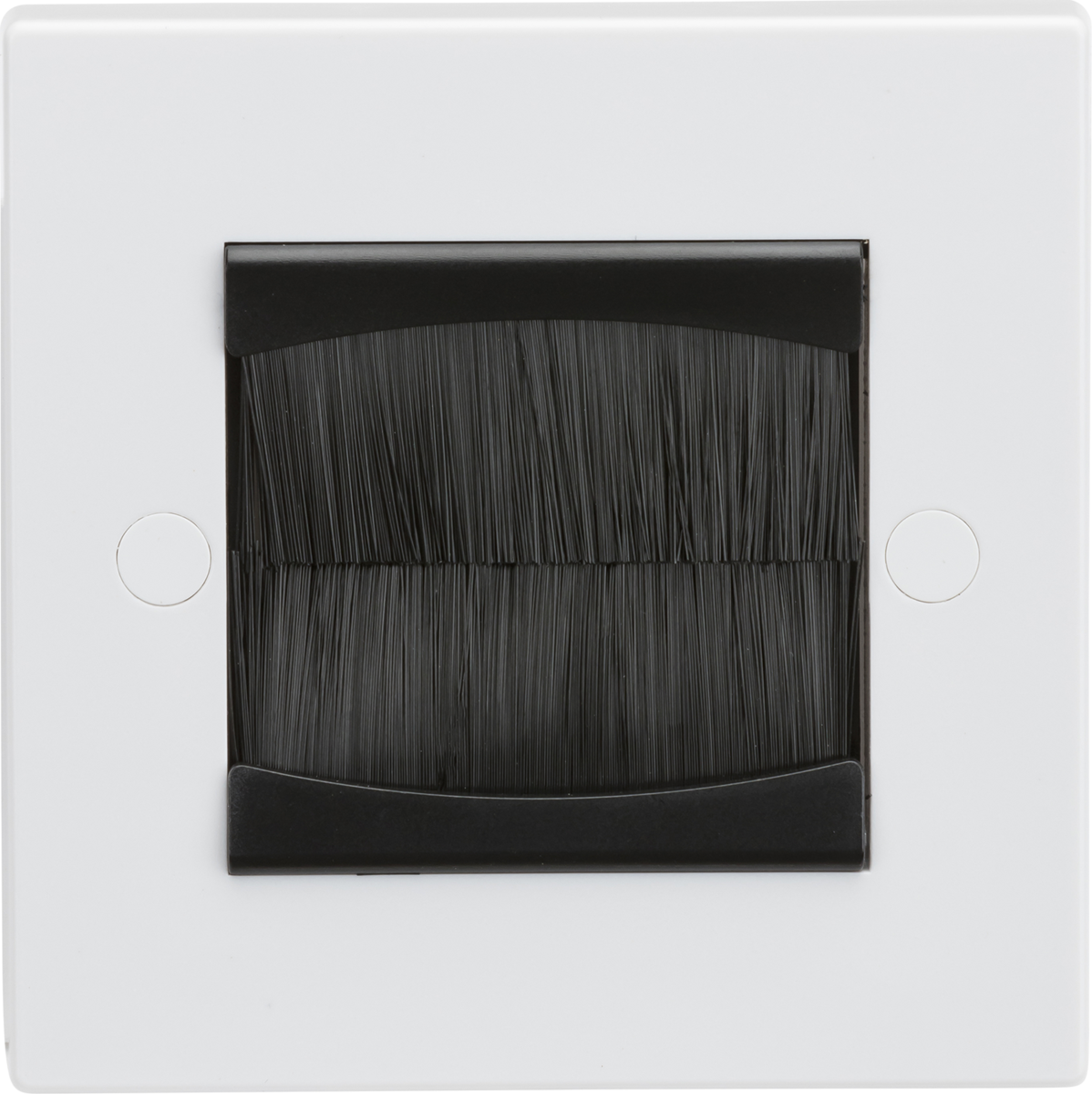 1G Brush Faceplate - White, assembled for cable management