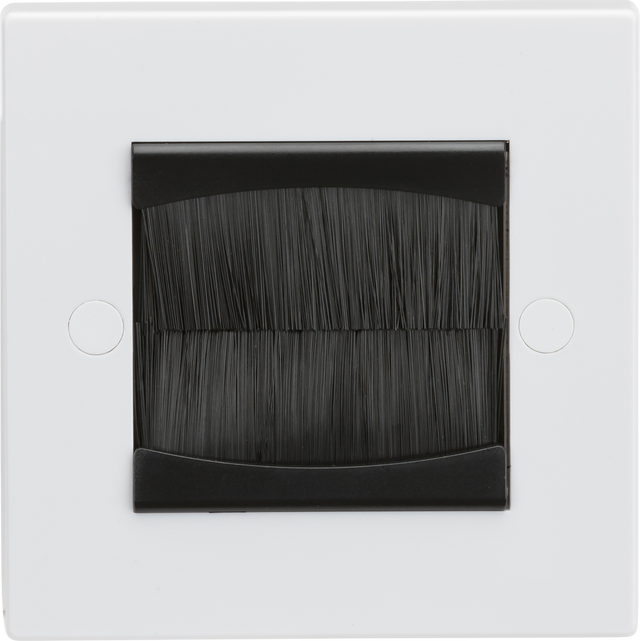1G Brush Faceplate - White, assembled for cable management