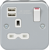 Metal Clad 13A 1G Switched Socket with Dual USB Charger - 230V