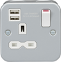 Metal Clad 13A 1G Switched Socket with Dual USB Charger - 230V