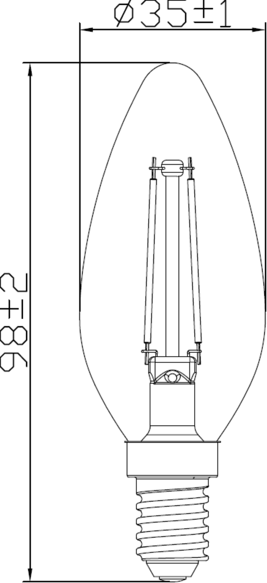 230V 4W LED SES Clear Candle Filament Lamp - Side View