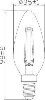 230V 4W LED SES Clear Candle Filament Lamp - Side View