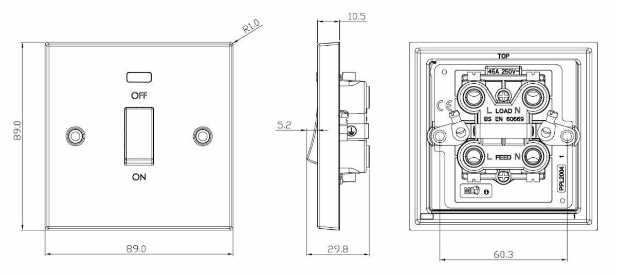 ML Accessories 45A DP Switch with Neon - Brushed Chrome Angled View