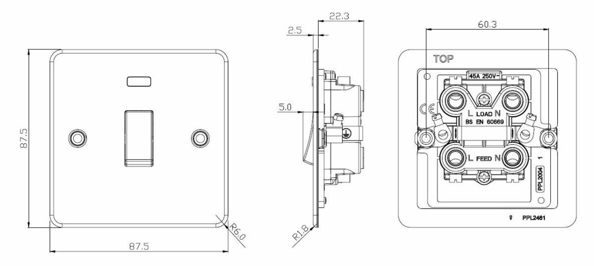 Alternative view of 45A DP Switch with Neon Indicator - Gunmetal