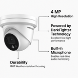 HikVision: DS-2CD2346G2-IU(4MM)(C), 4MP Darkfighter Turret Camera, Built-In Mic, 12V DC, PoE, Night Vision, IP67
