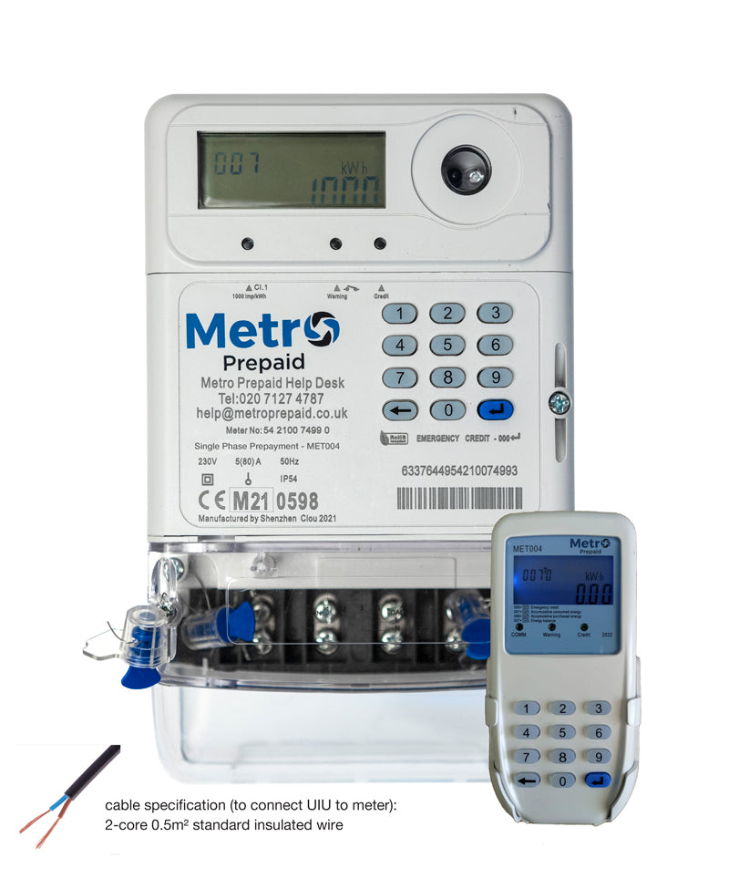 MET004 Metro Digital Prepaid Electricity Meter, Single Phase, 80A, Remote Keypad, IP54,